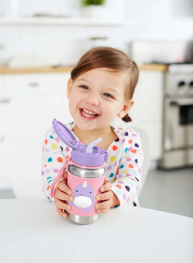 Skip Hop Zoo Stainless Steel Straw Bottle Octopus - Insulated, Cool Water Bottle for Kids