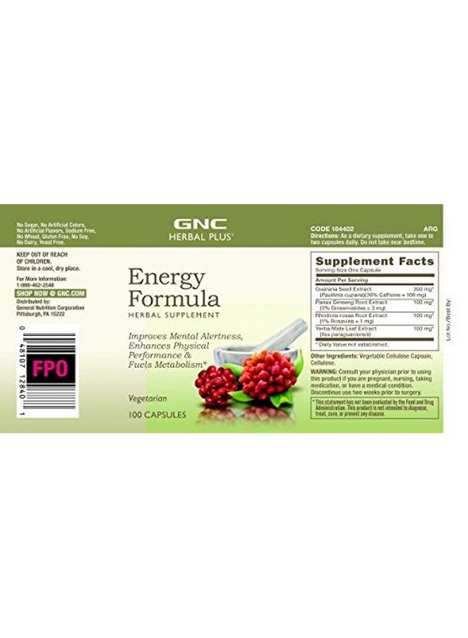 GNC Herbal Plus Energy Formula (100 Capsules) - Image 3