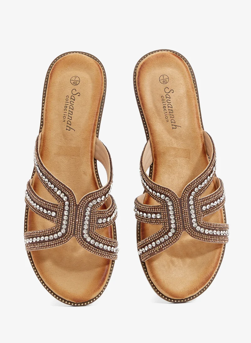 Savannah Collection Bronze Diamante Flat Sandal for Women | Best Price UAE