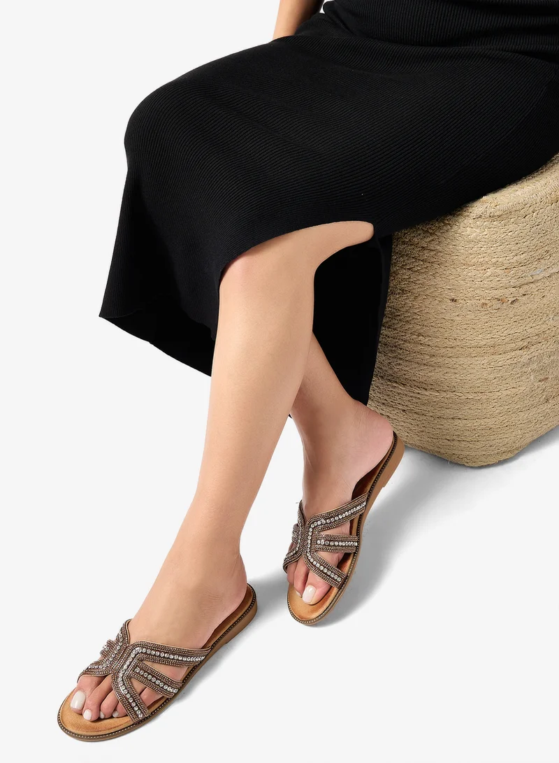 Savannah Collection Bronze Diamante Flat Sandal for Women | Best Price UAE