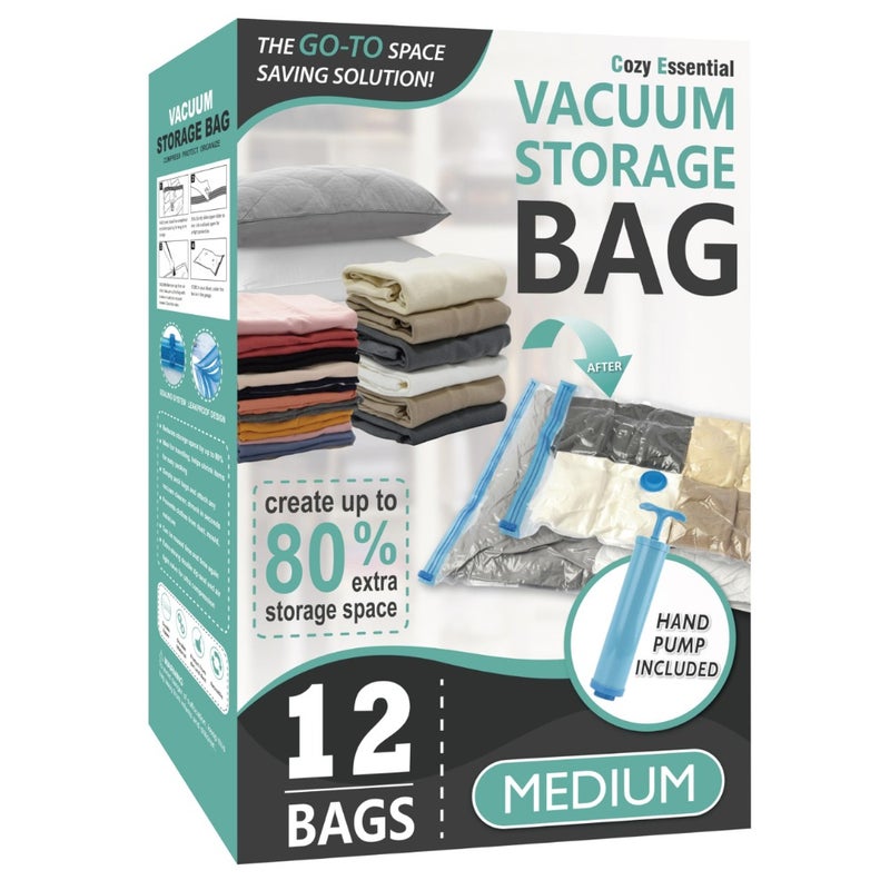 Vacuum Storage Bags, 80% Compression Vacuum Seal Space Saver Plastic Packaging Bags for Clothes, Blankets, Pillow, Bedding, Comforters, Sealer Clothing Storage