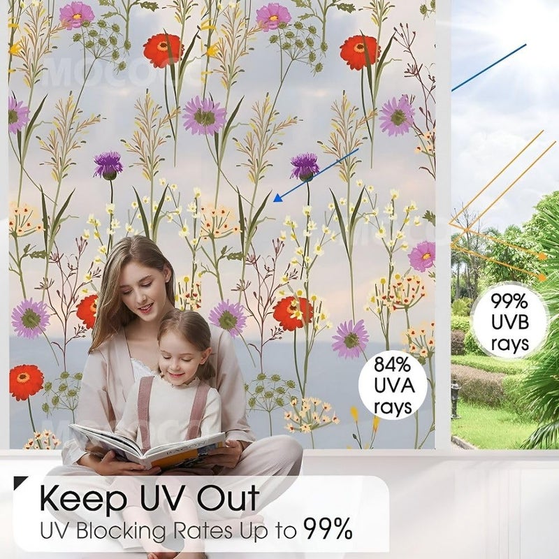 MOCOCO Premium Privacy Window Film Vinyl Frosted Self Adhesive Glass Film Decorative Window Stickers for Home Office Bathroom Kitchen Living Room - Mystic Flowers - Image 3
