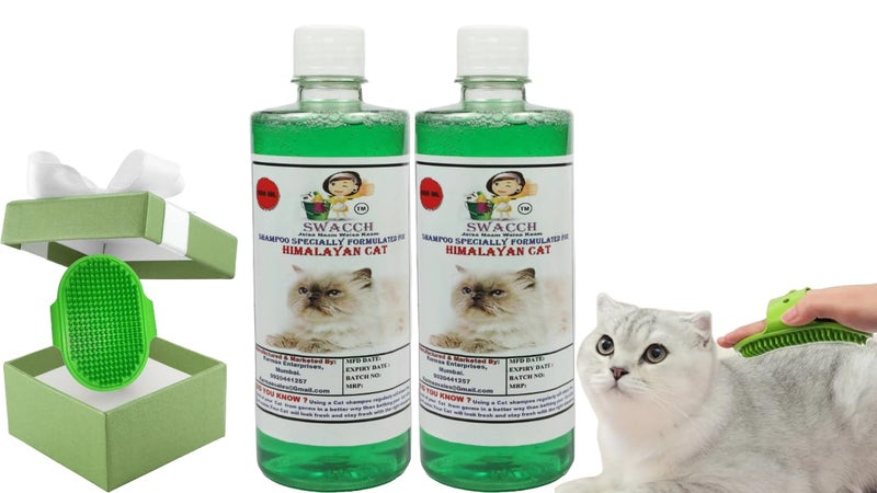 Swacch Himalayan Cat Shampoo -500ml (Pack of 2) (Neem Alovera) + Bath Brush with Adjustable Straps Combo Pack - Image 1