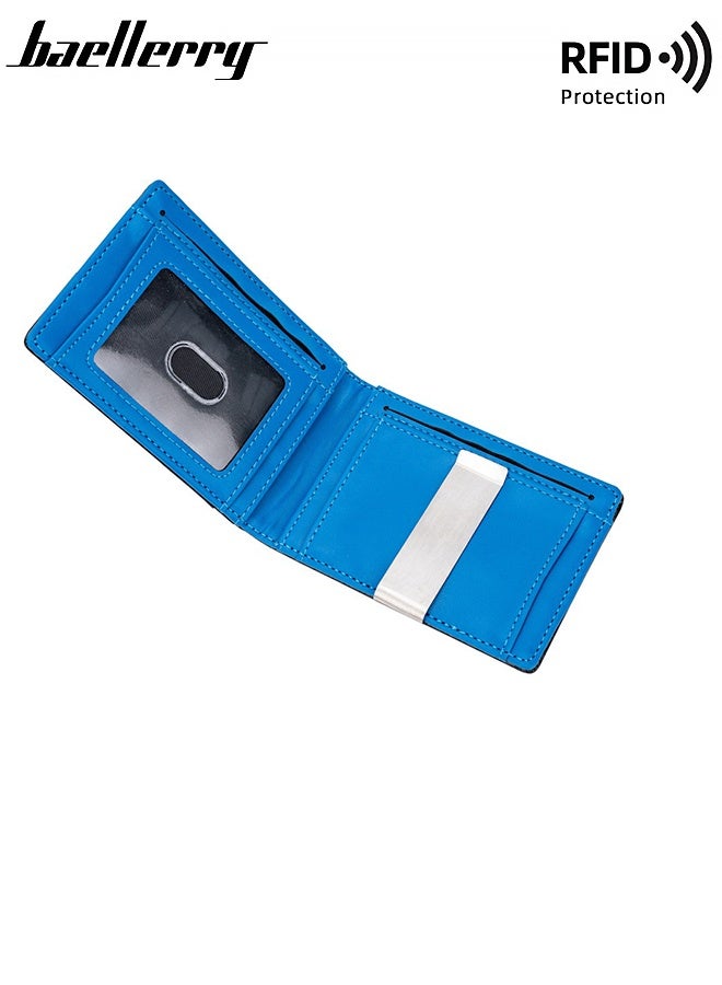 baellerry Men's wallet Slim Minimalist Leather RFID Blocking Carbon Fiber Card Holder with Money Clip Bifold Front Pocket for Men as Ideal (Blue)  - Image 2