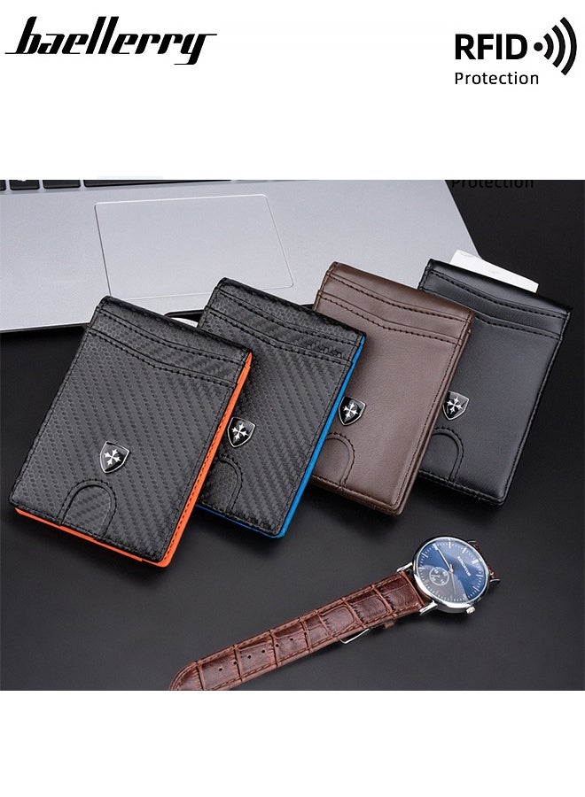 baellerry Men's wallet Slim Minimalist Leather RFID Blocking Carbon Fiber Card Holder with Money Clip Bifold Front Pocket for Men as Ideal (Blue)  - Image 3