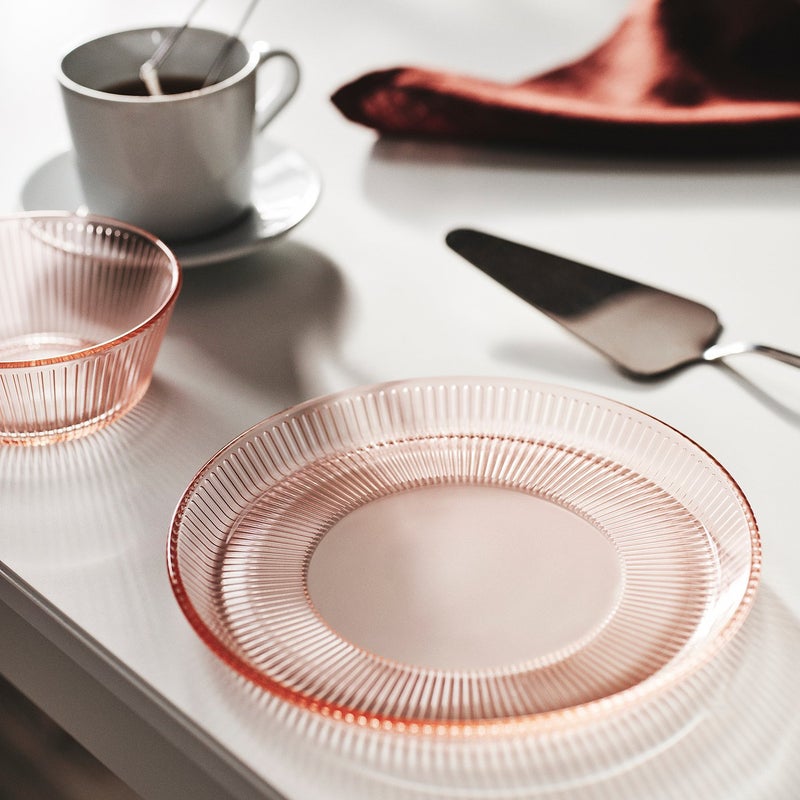 Baitique Side Plate, Ribbed Pink Tempered Glass, 21 cm - Stackable - Image 3