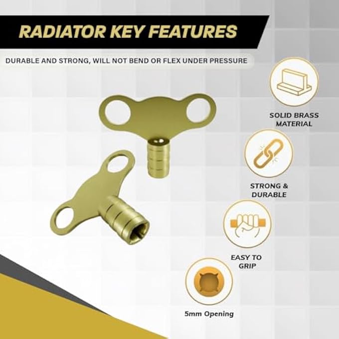 RADIATOR KEY 2 PACK - SOLID BRASS BLEED KEY FOR VENTING AND BLEEDING RADIATORS | UNIVERSAL CLOCK TYPE VALVE KEY | HEAVY DUTY PLUMBING TOOL FOR AIR VENT REMOVAL | EASY GRIP DESIGN - Image 3