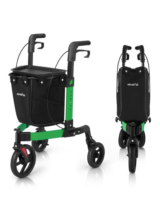 StrollAid 3 Wheel Rollator Walker, Walkers for Seniors, Rollator Walker Lightweight Foldable, with Tray and Large Storage Bag, 10 Inch Tri-Wheel Modern Mobility Walking Aid Aluminum, Green - Image 1