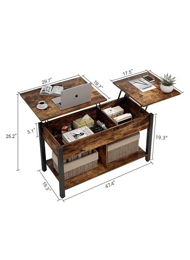 2 Tier Coffee Table with Double-Layer Storage Cabinet and Hidden Storage Compartments, Multi-Functional Height-Adjustable Large-Capacity Sofa Side Table/Corner Table, Suitable for Living Room/Bedroom/Office - Image 4