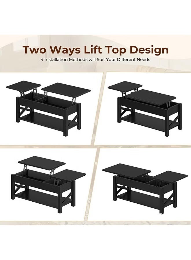 2 Tier Coffee Table with Double-Layer Storage Cabinet and Hidden Storage Compartments, Multi-Functional Height-Adjustable Large-Capacity Sofa Side Table/Corner Table, Suitable for Living Room/Bedroom/Office - Image 5