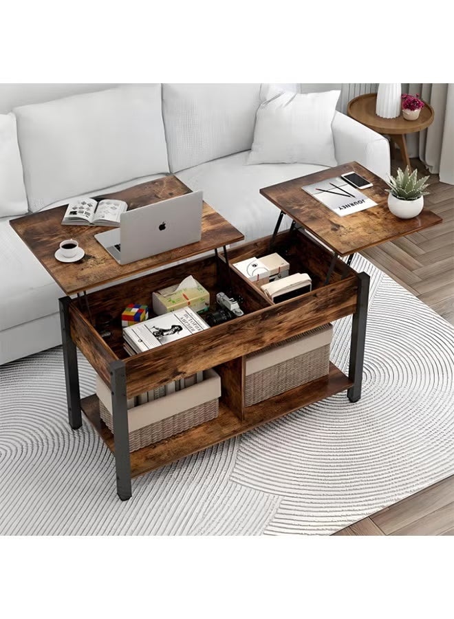 2 Tier Coffee Table with Double-Layer Storage Cabinet and Hidden Storage Compartments, Multi-Functional Height-Adjustable Large-Capacity Sofa Side Table/Corner Table, Suitable for Living Room/Bedroom/Office - Image 1