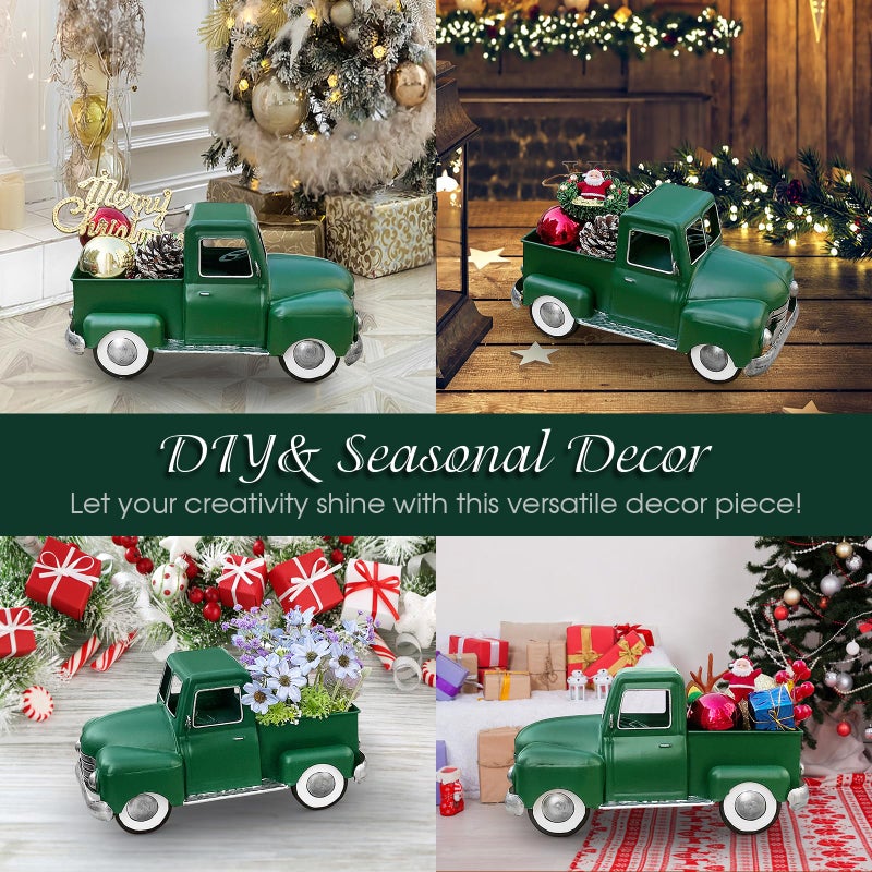 FGYPYLFF Farmhouse Green Truck Decor, Metal Pickup Trucks Planter, Vintage Old Truck Desktop Storage Car Model for Home Indoor and Outdoor Table Center Decor - Image 3