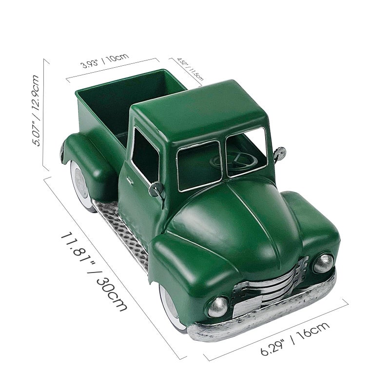 FGYPYLFF Farmhouse Green Truck Decor, Metal Pickup Trucks Planter, Vintage Old Truck Desktop Storage Car Model for Home Indoor and Outdoor Table Center Decor - Image 4