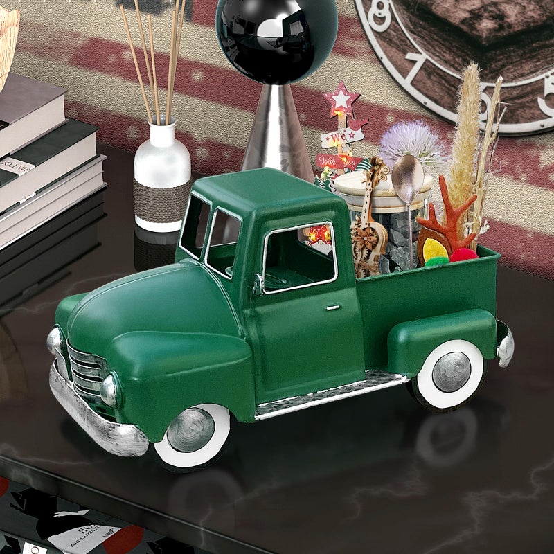 FGYPYLFF Farmhouse Green Truck Decor, Metal Pickup Trucks Planter, Vintage Old Truck Desktop Storage Car Model for Home Indoor and Outdoor Table Center Decor - Image 5