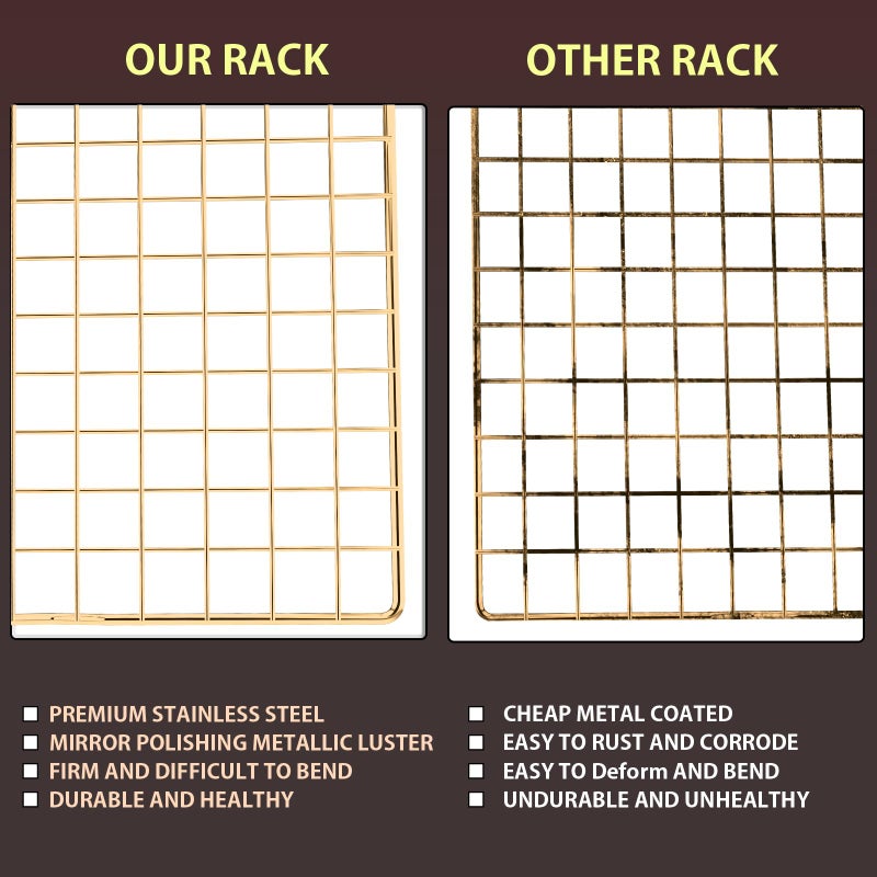 Briout Cooling Rack for Baking, 2-Pack 16x10 Inches Baking Rack, Thick Wire Cookie Rack for Cooking, Roasting, Grilling, Drying, Oven Safe, Fits Half Sheet Pan, Gold - Image 4
