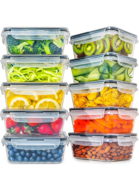 20 Pieces Plastic Food Storage Containers With Lids 10 Containers And 10 Lids Leakproof Bpa-Free Containers For Kitchen Organization Meal Prep Reusable Lunch Container