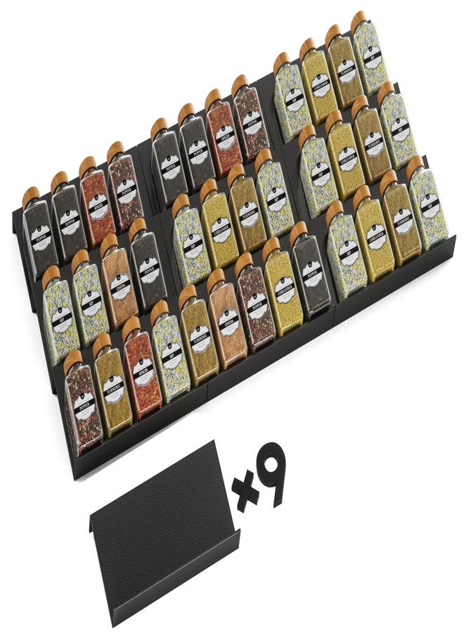 Artibear Spice Drawer Organizer, Spice Rack Tray for Kitchen Cabinet, Expandable Seasoning Storage Rack Insert for Drawer/Countertop,9 Pieces Set, Aluminum (Jars Not Included) - Image 1