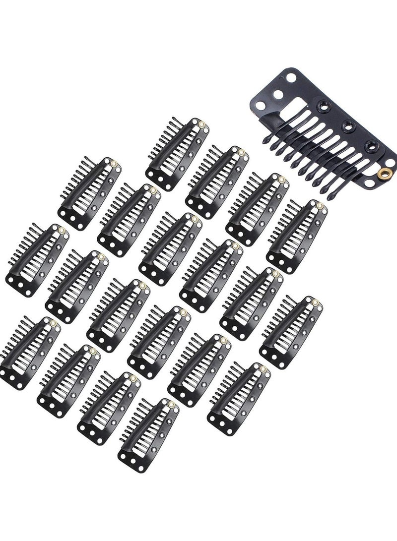 إستيل مشابك لتمديد الشعر المستعار، مشابك شعر بمشط على شكل حرف U، 6 أسنان، مشابك شعر مستعار مع أمشاط معدنية مطاطية، مشابك وصلات شعر للنساء، أسود 10 أسنان، مقاس كبير 20 قطعة - Image 1