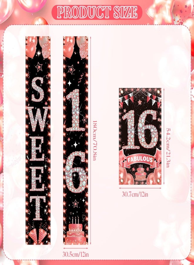 TagreSpike Happy 16th Birthday Decorations Door Banner for Girls Rose Gold Sweet 16 Birthday Banner Porch Sign 16 & Fabulous Door Sign Cheers to 16 Years Old Bday Party Supplies Decor for Indoor Outdoor - Image 4
