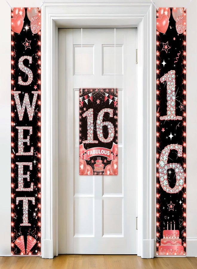 TagreSpike Happy 16th Birthday Decorations Door Banner for Girls Rose Gold Sweet 16 Birthday Banner Porch Sign 16 & Fabulous Door Sign Cheers to 16 Years Old Bday Party Supplies Decor for Indoor Outdoor - Image 1