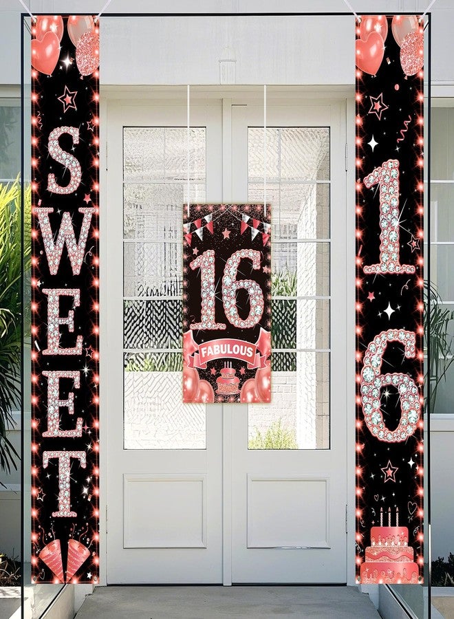 TagreSpike Happy 16th Birthday Decorations Door Banner for Girls Rose Gold Sweet 16 Birthday Banner Porch Sign 16 & Fabulous Door Sign Cheers to 16 Years Old Bday Party Supplies Decor for Indoor Outdoor - Image 5