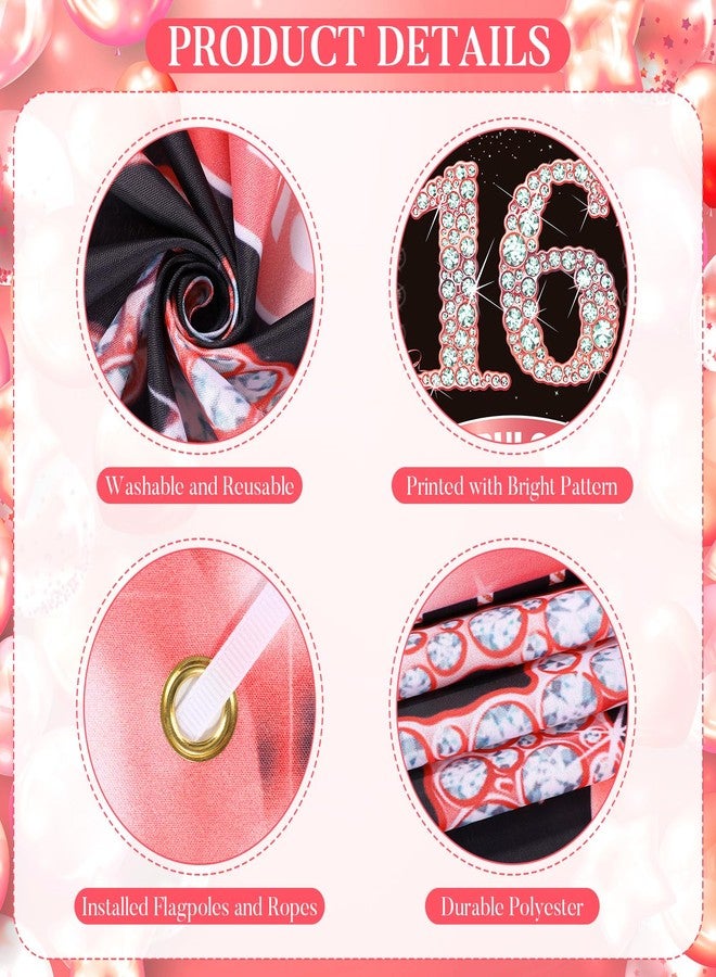 TagreSpike Happy 16th Birthday Decorations Door Banner for Girls Rose Gold Sweet 16 Birthday Banner Porch Sign 16 & Fabulous Door Sign Cheers to 16 Years Old Bday Party Supplies Decor for Indoor Outdoor - Image 2