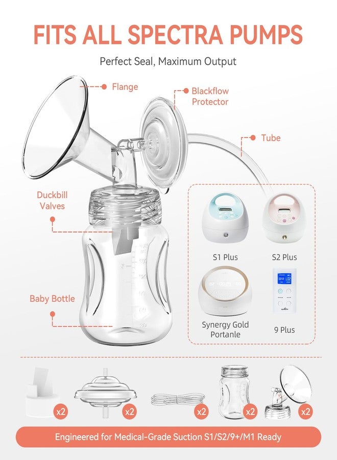 قطع غيار مضخة الثدي متوافقة مع Spectra S1 وS2 وS9 Plus، طقم استبدال لقطع غيار مضخة Spectra (قطعتان)، صمام على شكل منقار البط، أنبوب، زجاجة، واقي من التدفق العكسي، ليس ملحقًا أصليًا، 18 مم - Image 2