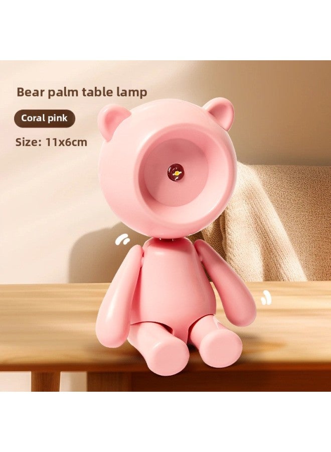Creative Mini LED Small Table Lamp Foldable Student House Lamp Warm Color Eye Protection Reading Table Lamp With Clip-Color:Bear Table Lamp Coral Pink  - Image 1