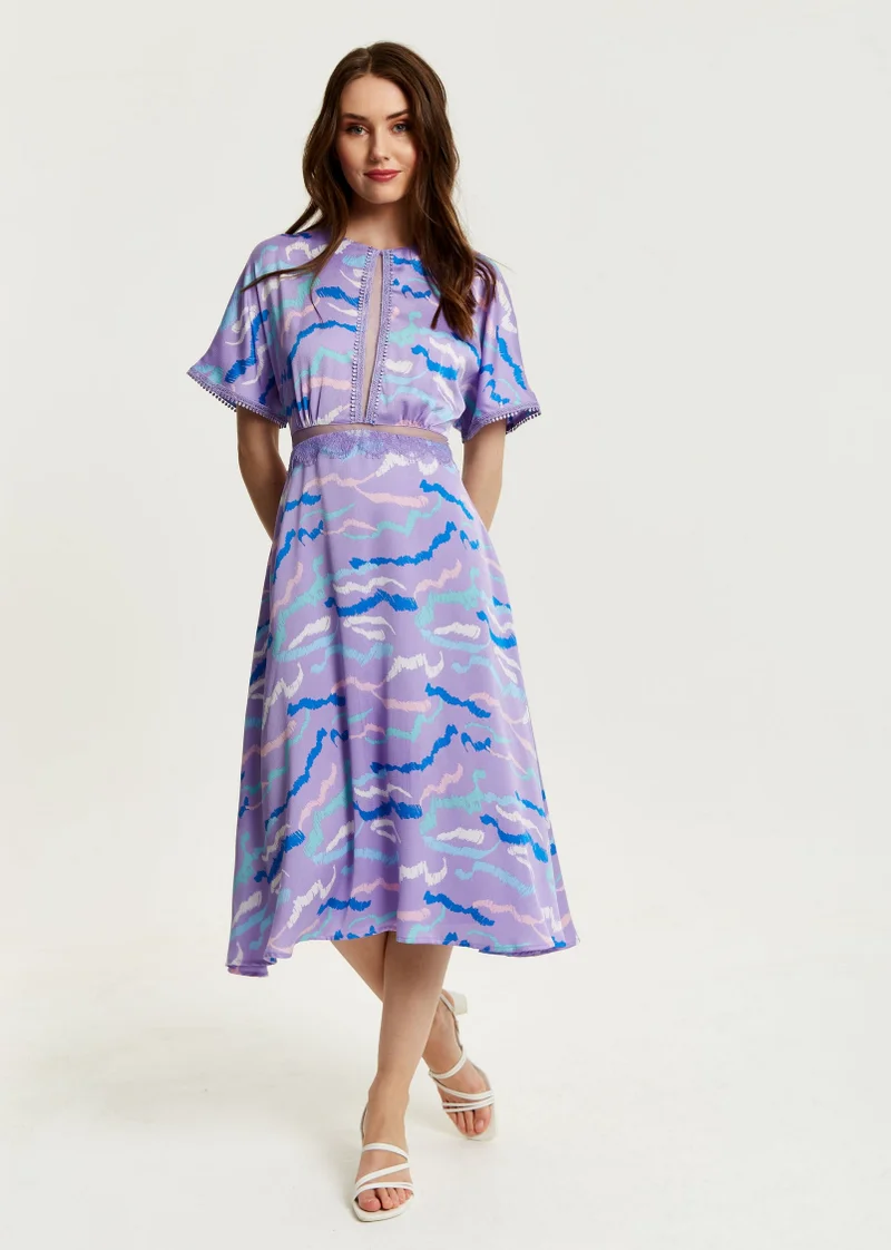 Liquorish Midi Abstract Print Dress In Lilac