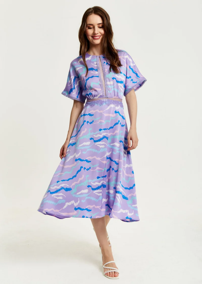 Liquorish Midi Abstract Print Dress In Lilac