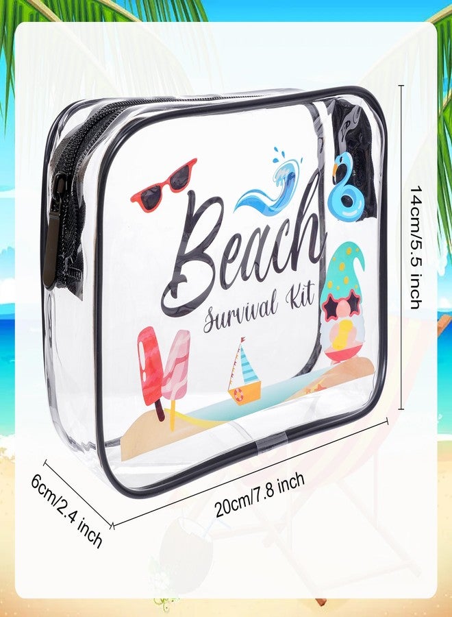 SUMERSHA 4Pcs Beach Clear Makeup Bags for Women Summer Beach Survival Kit Cosmetic Bags Waterproof PVC Toiletry Bags Portable Seaside Travel Pouch with Zipper for Lady Girls Summer Travel Vacation - Image 2