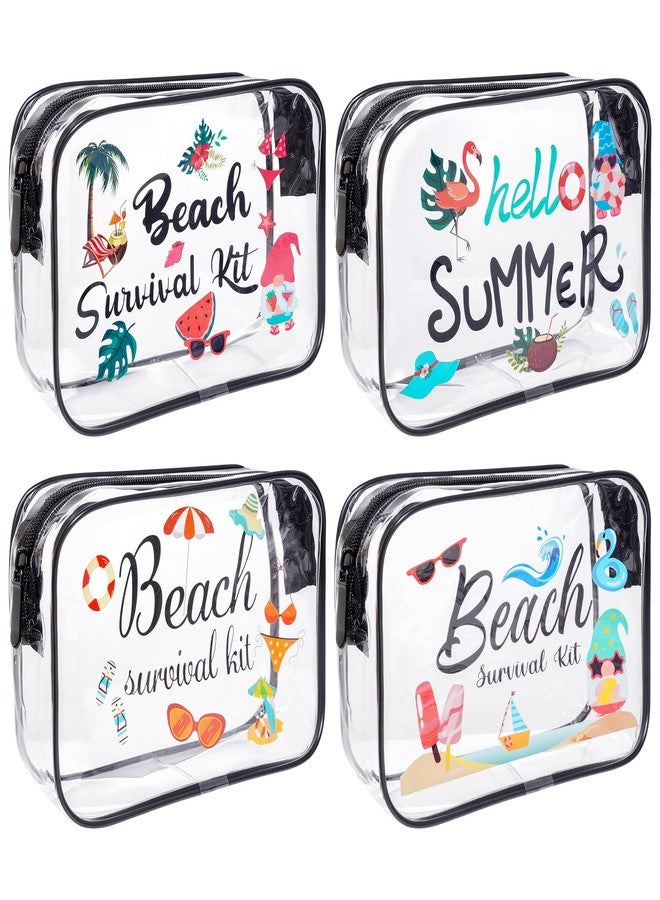 SUMERSHA 4Pcs Beach Clear Makeup Bags for Women Summer Beach Survival Kit Cosmetic Bags Waterproof PVC Toiletry Bags Portable Seaside Travel Pouch with Zipper for Lady Girls Summer Travel Vacation - Image 1
