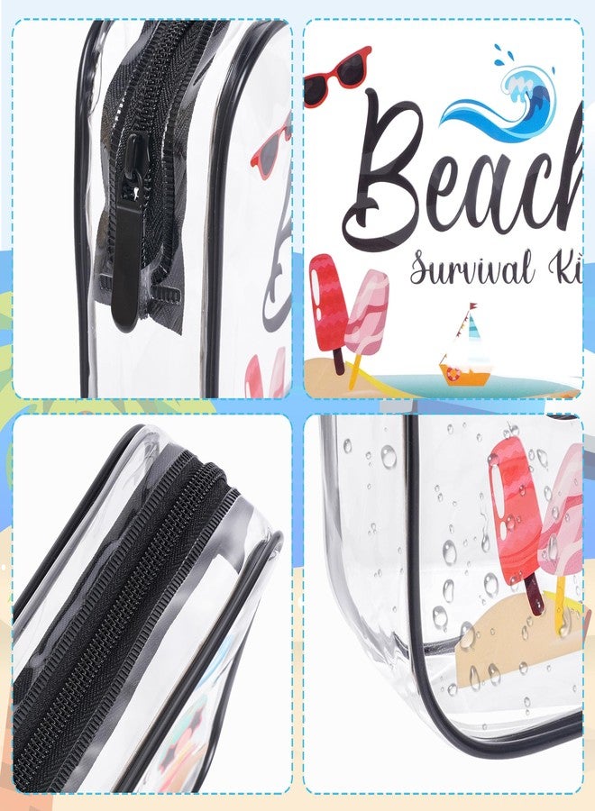 SUMERSHA 4Pcs Beach Clear Makeup Bags for Women Summer Beach Survival Kit Cosmetic Bags Waterproof PVC Toiletry Bags Portable Seaside Travel Pouch with Zipper for Lady Girls Summer Travel Vacation - Image 3