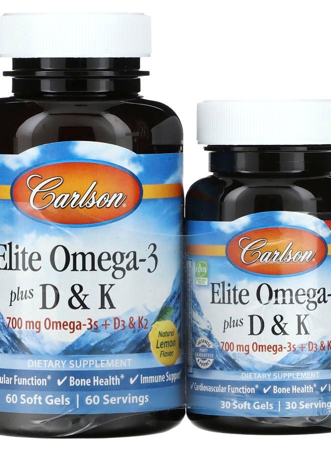 Elite Omega-3 Plus D & K Natural Lemon Flavor 60 + 30 Free Soft Gels