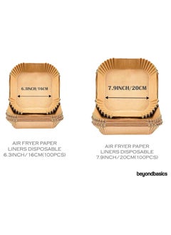 Beyond Basics Beyond Basics Air Fryer Paper Liners -100pcs Non-Stick Parchment Paper for Air Fryer Oil-proof Air Fryer Disposable Paper - Square Baking Paper - Brown - Square - 7.9inch/20cm.  - Image 2