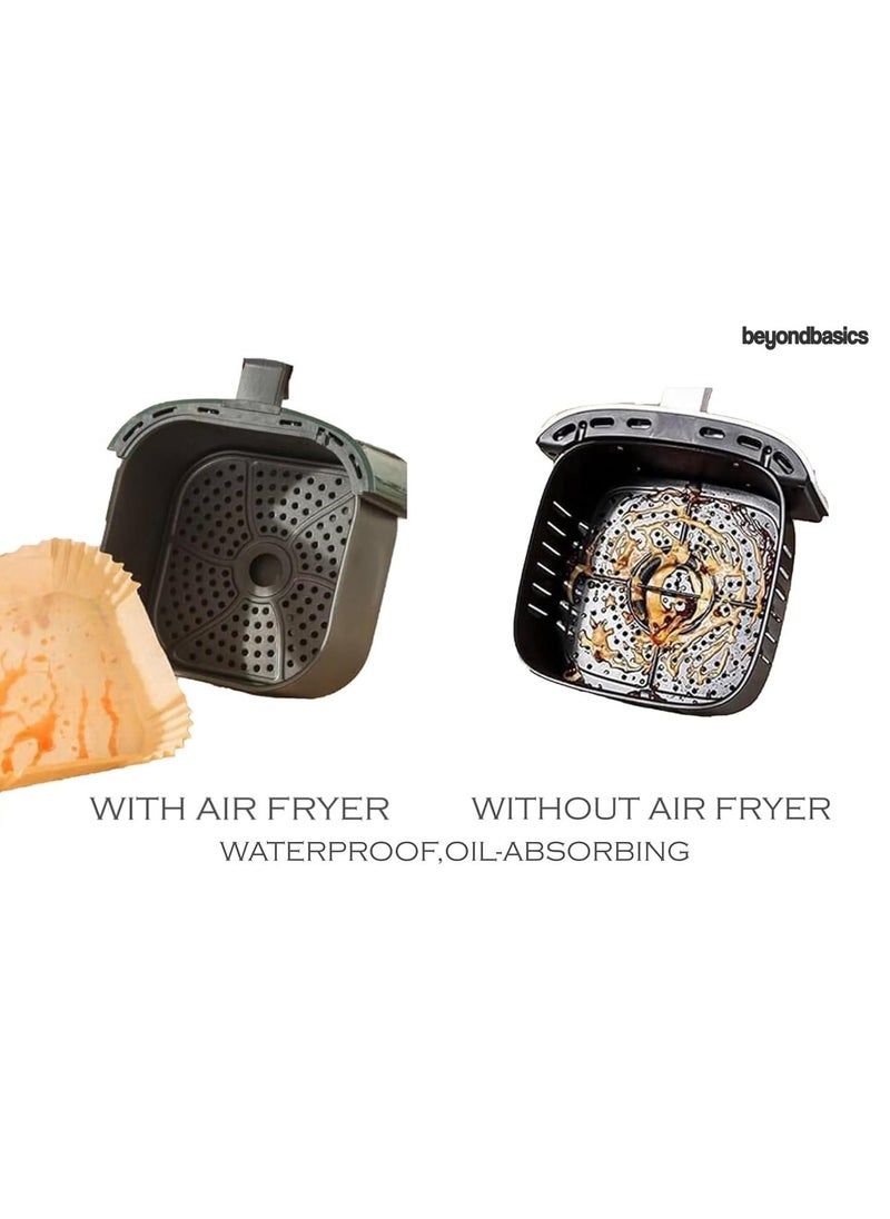 Beyond Basics - Beyond Basics Air Fryer Paper Liners -100pcs Non-Stick Parchment Paper for Air Fryer Oil-proof Air Fryer Disposable Paper - Square Baking Paper - Brown - Square - 7.9inch/20cm. - Image 1