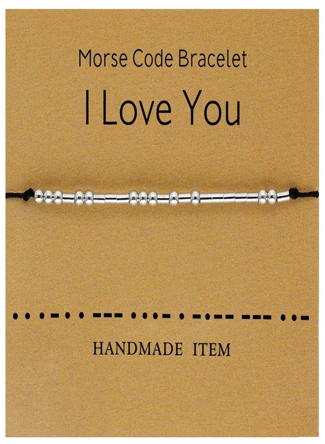 Tidefire Morse Code Bracelets for Women Men Secret Message Beads Silk Cord Bangle Friendship Bracelet with Meaning Card (I Love You) - Image 1