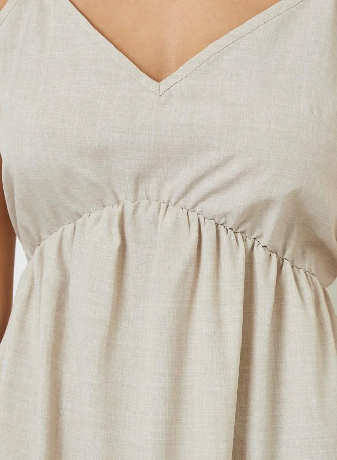 Take Two  Beige Solid Strappy A-Line Midi Dress for Women | Best Price UAE