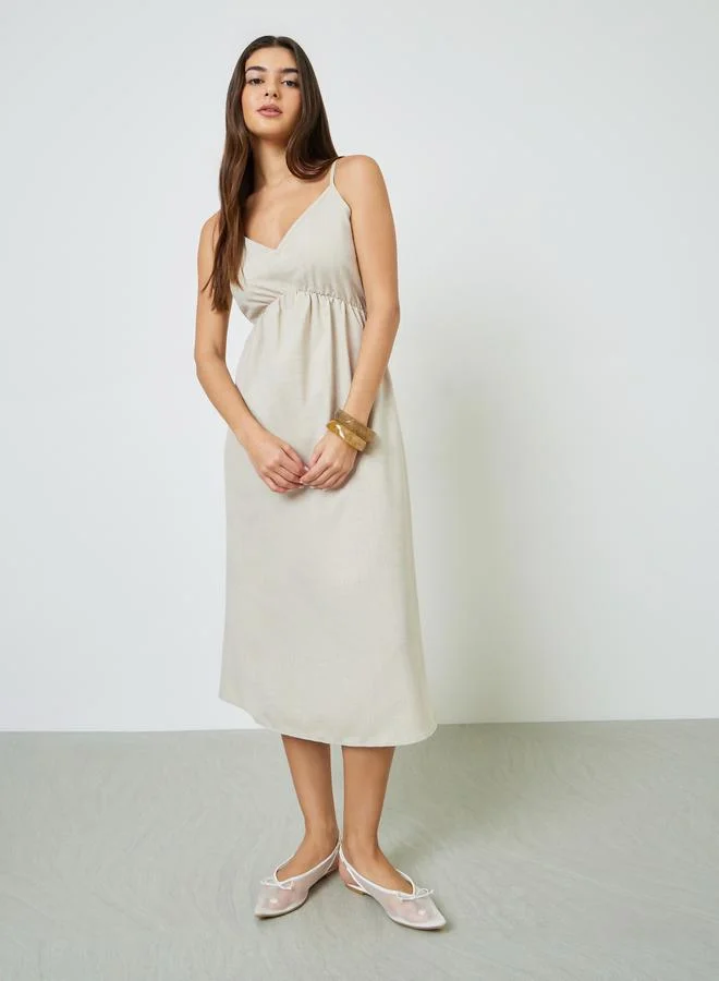 Take Two  Beige Solid Strappy A-Line Midi Dress for Women | Best Price UAE