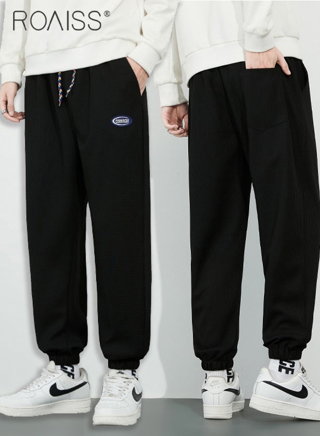 roaiss Straight Pants Mens Casual Sweatpants Elastic Waist Sports Pants Waffle Jogging Pants Men Sportswear Joggers Pants Streetwear  - Image 2