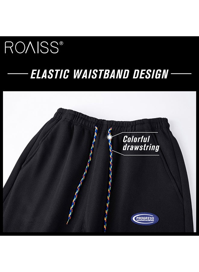 roaiss Straight Pants Mens Casual Sweatpants Elastic Waist Sports Pants Waffle Jogging Pants Men Sportswear Joggers Pants Streetwear  - Image 4