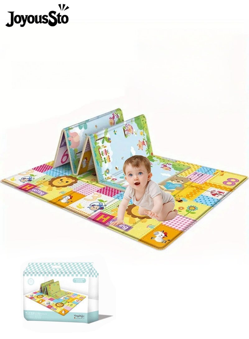 JoyousSto Foldable Baby Play Mat, Waterproof Double-Sided Pattern Babies Playmat for Playpen,Anti-Slip Baby Crawling Play Mat for Indoor and Outdoor for Toddler Boy Girl ,180*100*1 cm - Image 1