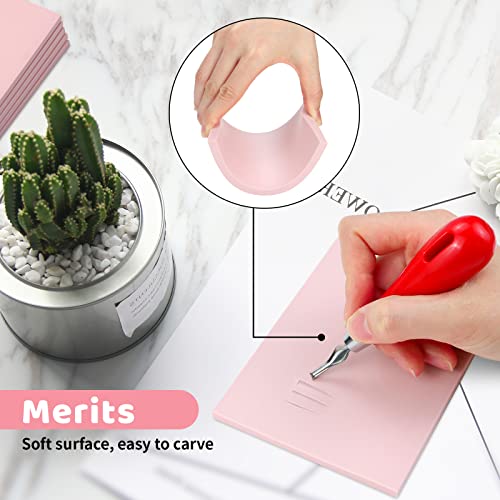 Oopsu 6 Pack 8"x6" Pale Pink Rubber Stamp Carving Blocks Rubber Carved Brick Soft Rubber Linoleum Block for Craft Project - Image 4