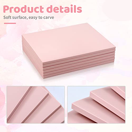 Oopsu 6 Pack 8"x6" Pale Pink Rubber Stamp Carving Blocks Rubber Carved Brick Soft Rubber Linoleum Block for Craft Project - Image 3