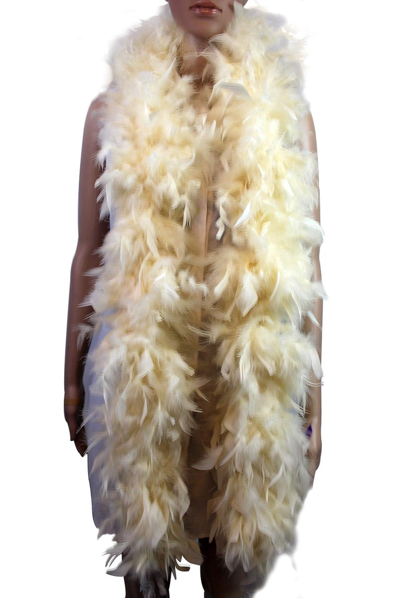 Flydreamfeathers 100 Gram 2 Yard Long Chandelle Feather Boa over 10 Colors, Great for Party, Wedding, Costume (Beige) - Image 1