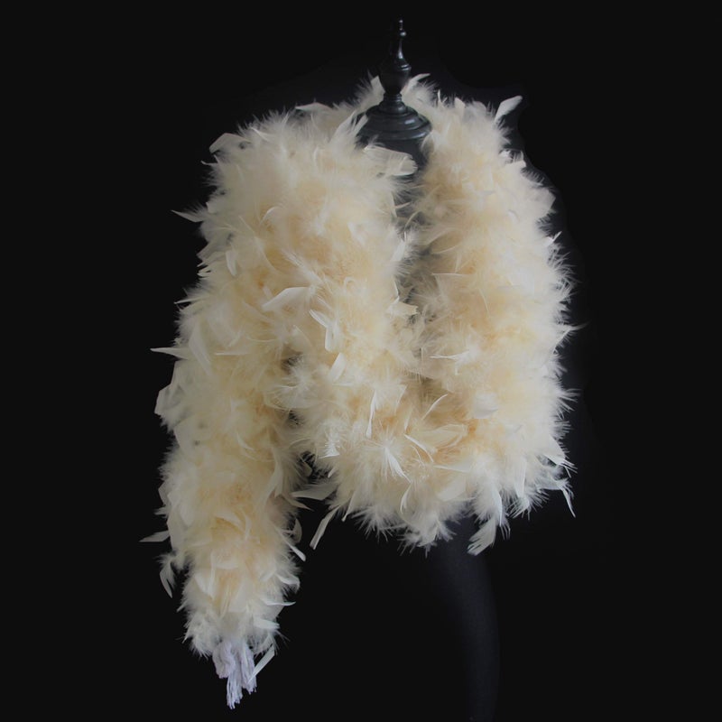 Flydreamfeathers 100 Gram 2 Yard Long Chandelle Feather Boa over 10 Colors, Great for Party, Wedding, Costume (Beige) - Image 2