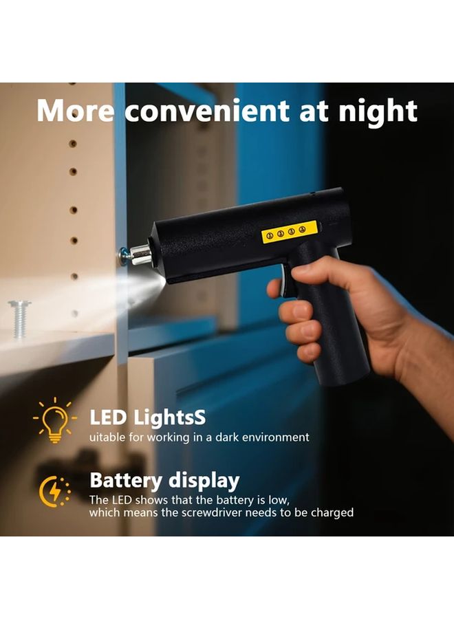 Black Cordless Electric Screwdriver Set USB Charging LED Light Reverse Rotation 2000mAh Battery for Home Office Car Repair - Image 1