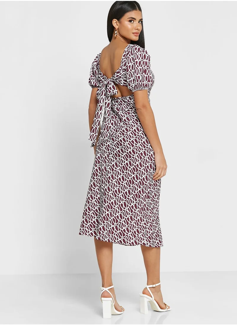 GLAMOROUS Puff Sleeve Printed Dress