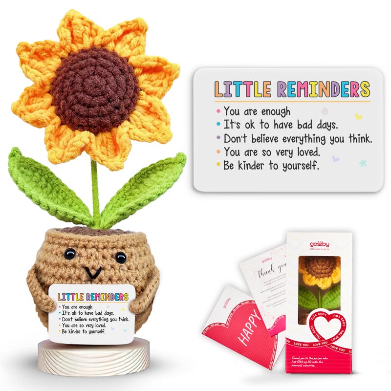 Gossby Handmade Positive Sunflower Crochet with Message - Little Reminder You are Enough - Inspirational Gift for Women - Positive Energy, Apreciation, Farewell, Retirement, Goodbye Gift for Coworker - Image 1