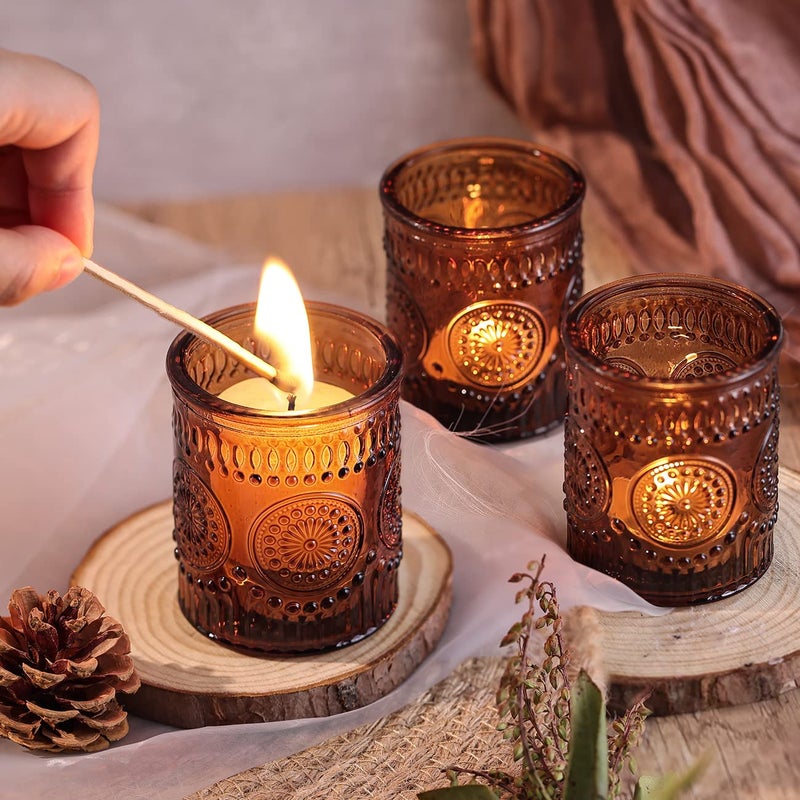 DARJEN Amber Votive Candle Holders Set of 36- Glass Candle Holders Bulk for Flameless LED Tea Waxes, Vintage Candle Holder for Wedding & Home Table Decor, Vintage Parties - Image 4